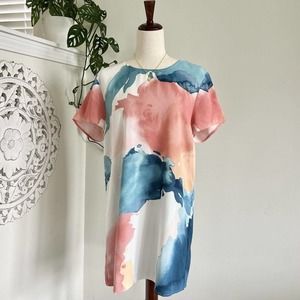 Minkpink Bene Watercolor Short Sleeve Dress L